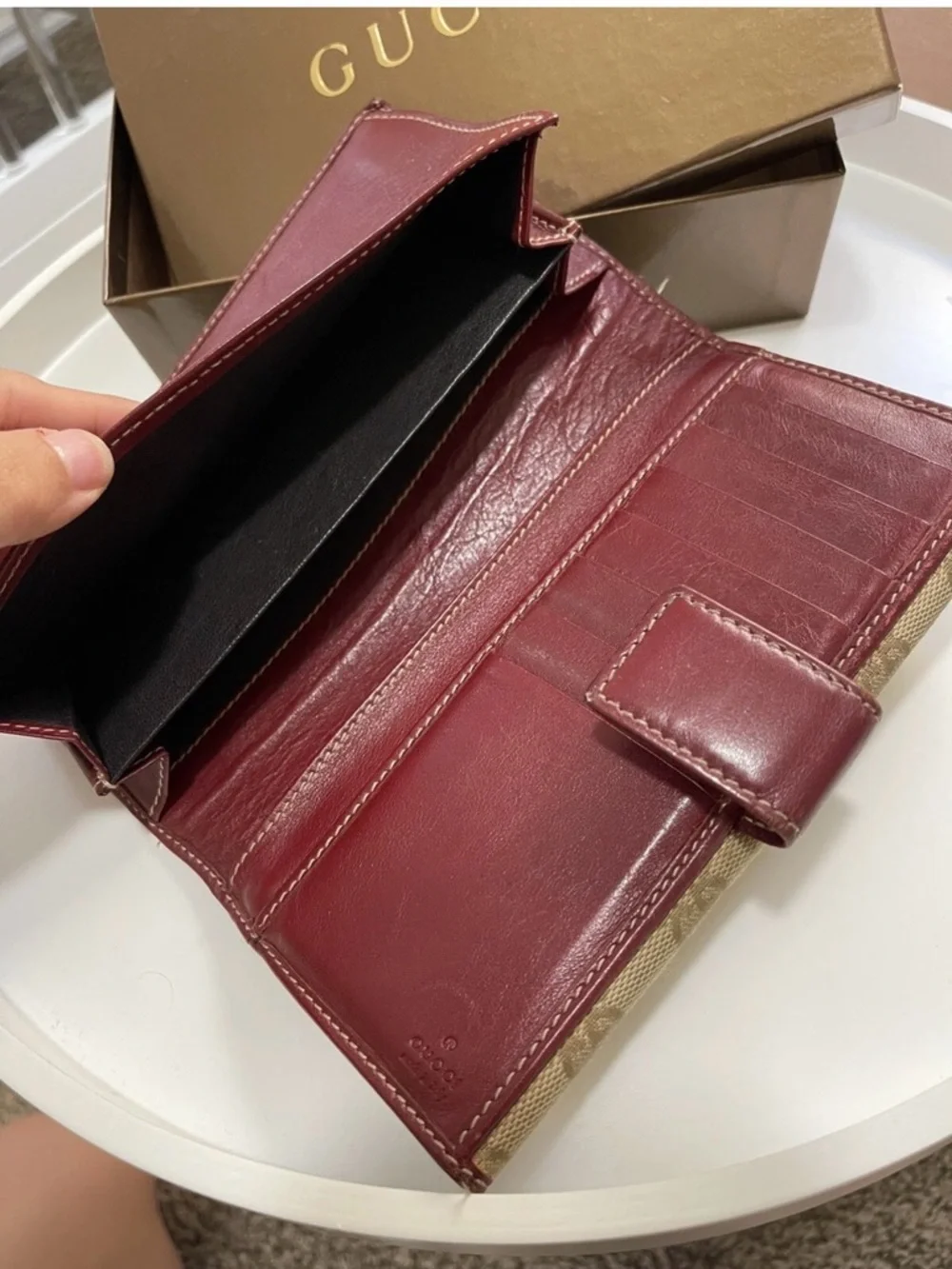 Gucci Beige GG Canvas Continental Wallet with Burgundy Trim - Picture 6 of 7